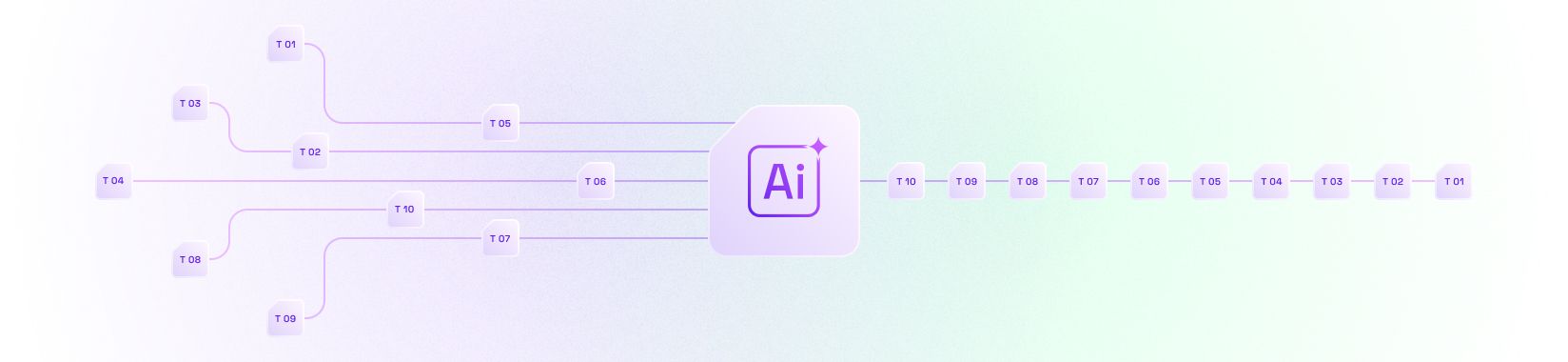 Flow of multiple data streams merging into an AI system, symbolizing analytics and automation.