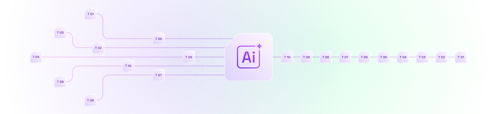 Flow of multiple data streams merging into an AI system, symbolizing analytics and automation.