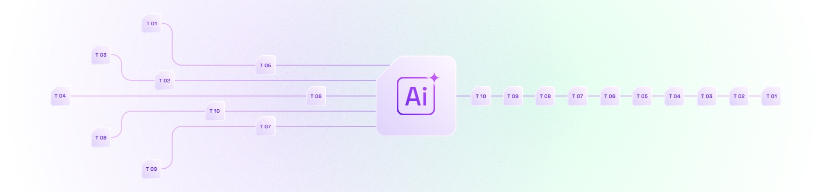 Abstract illustration showing data streams flowing into an AI system for analytics and automation.