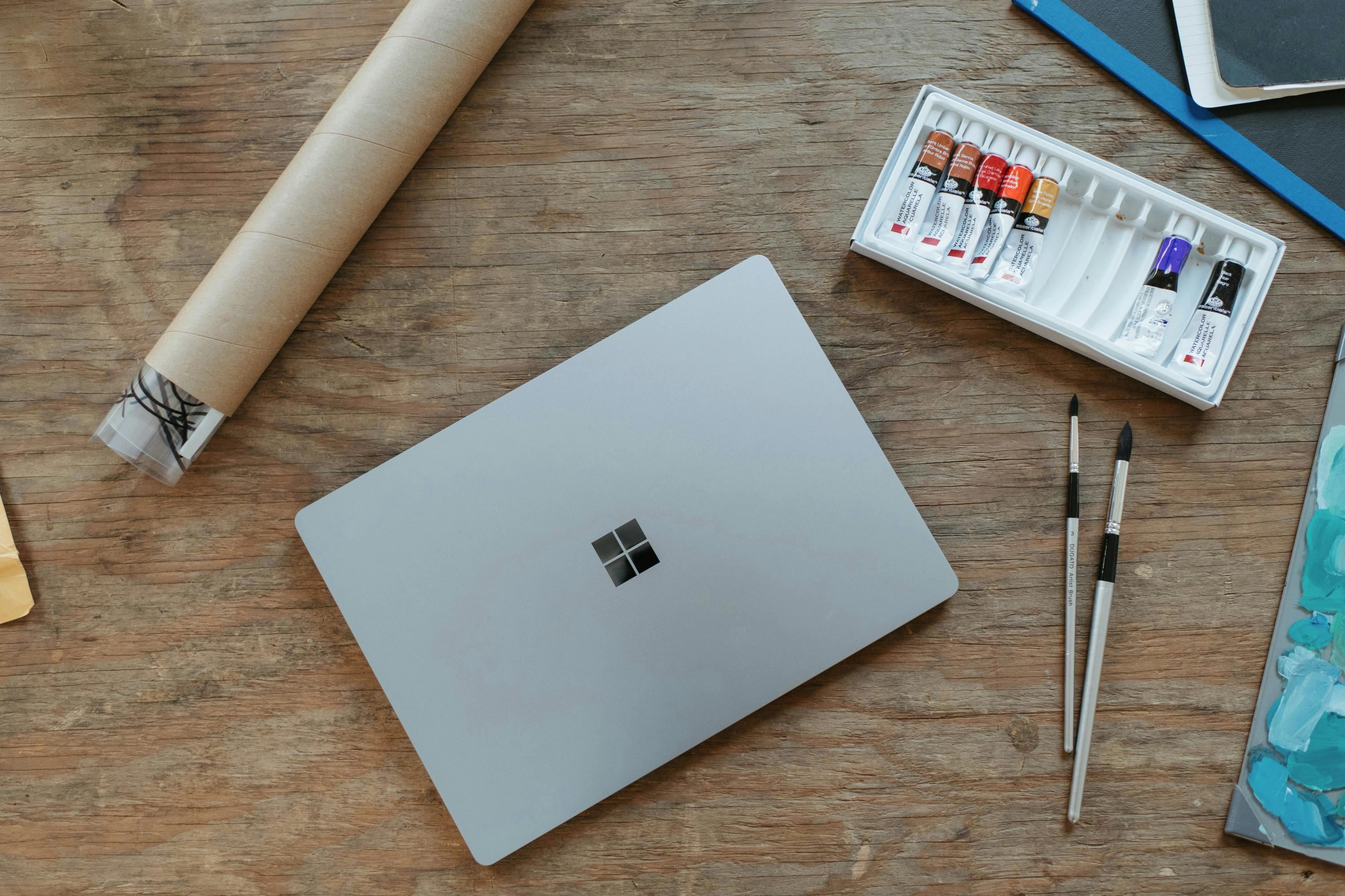 creativity; work; tech; lap top; work; brush