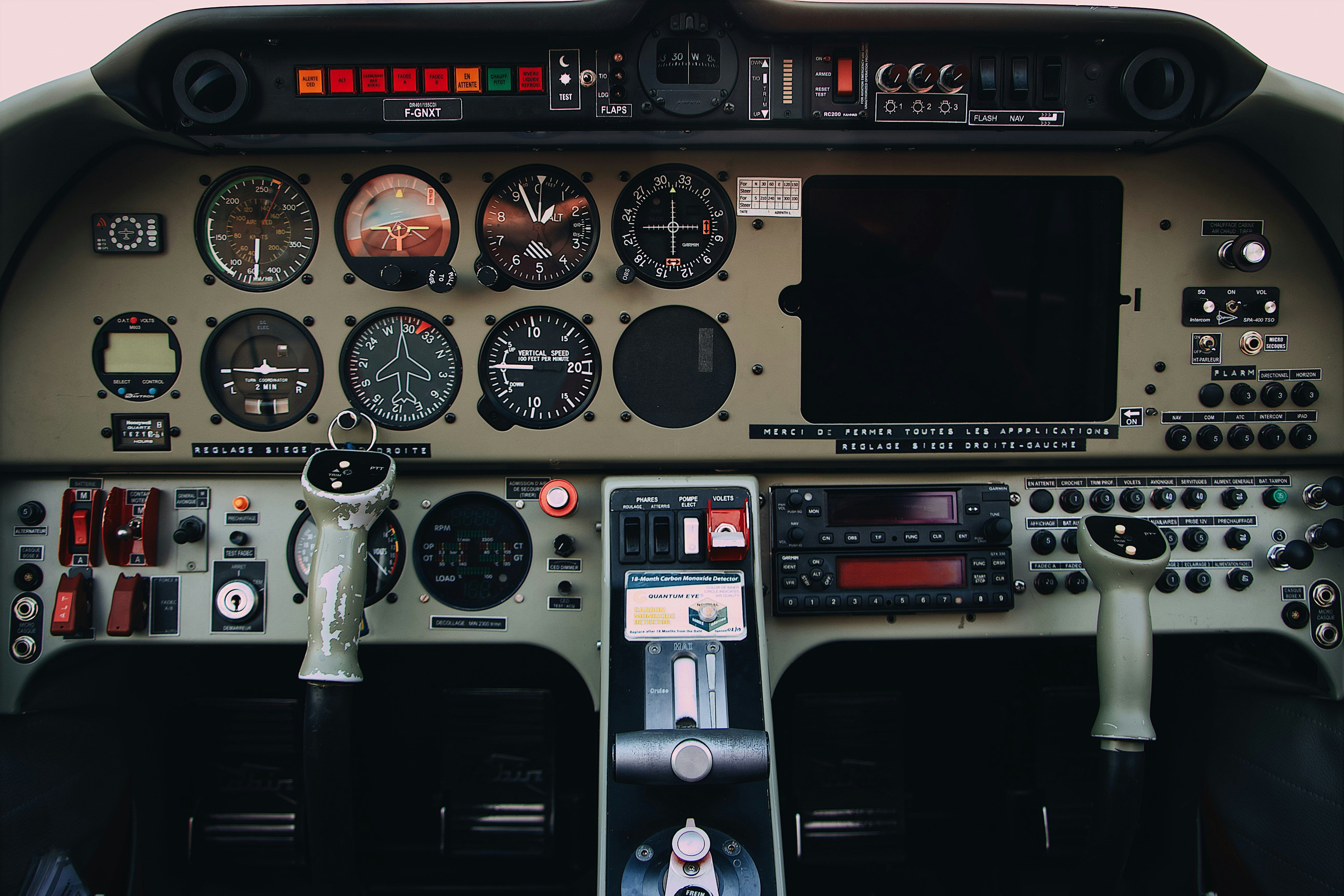 Aircraft cockpit symbolising operational control.