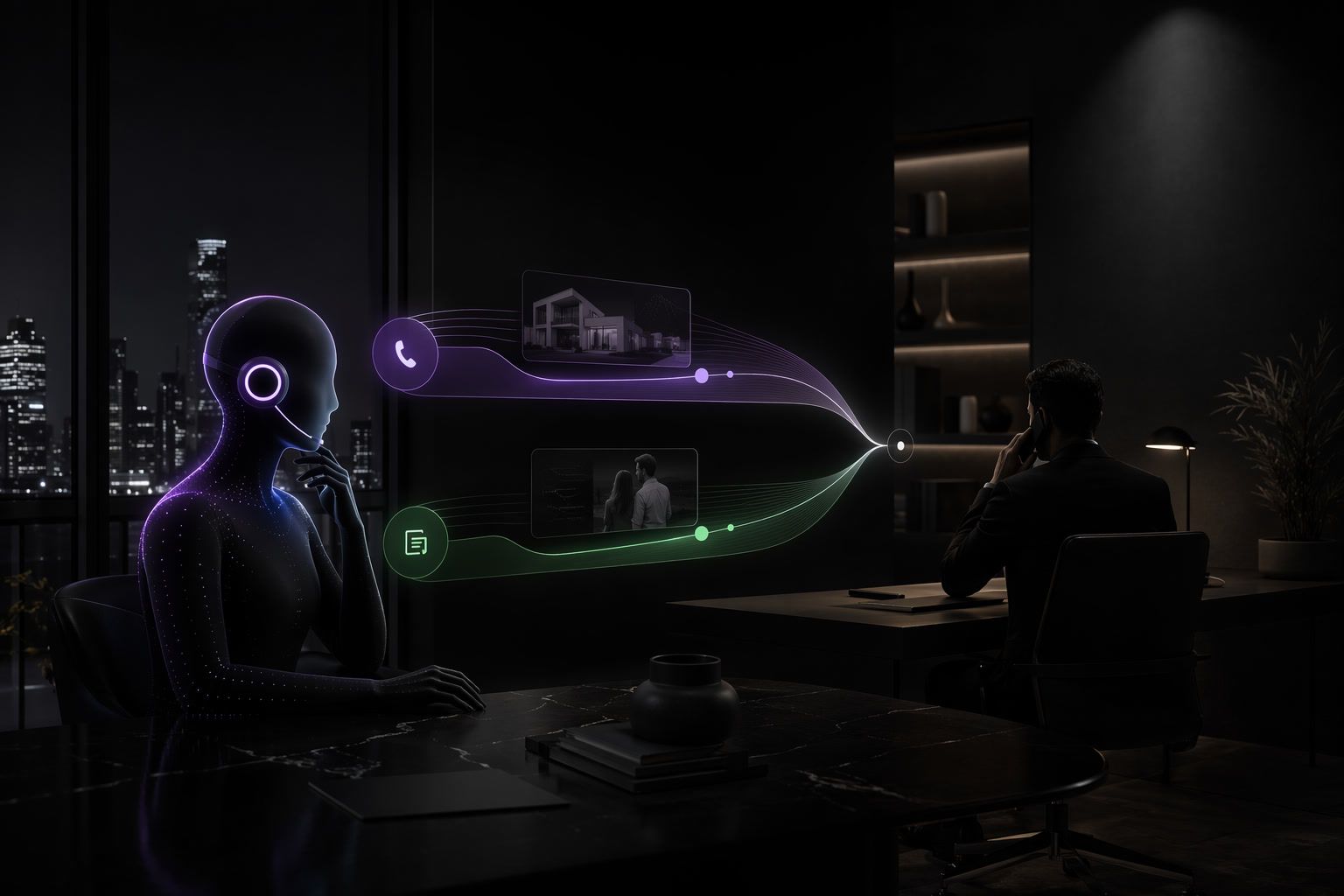 AI receptionist routing property viewing calls and seller leads to a real estate broker.