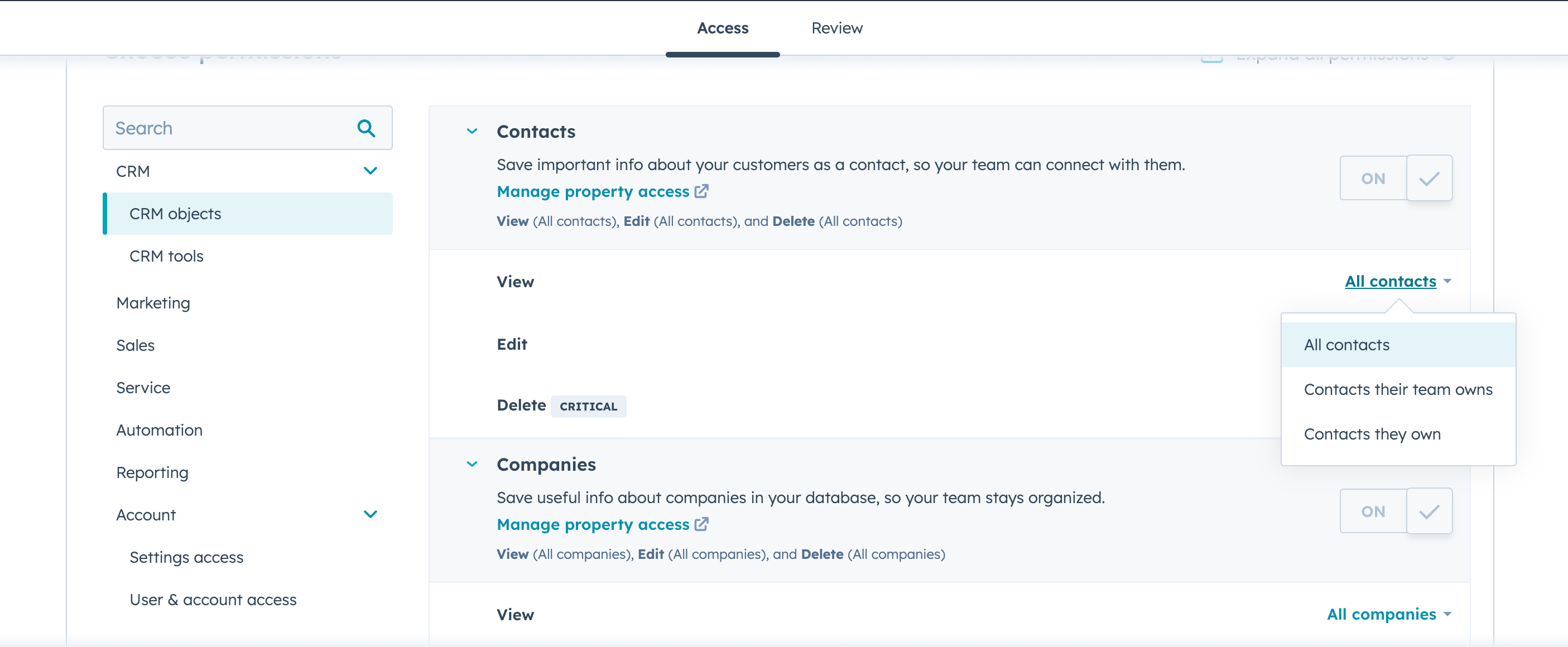 hubspot contact permissions