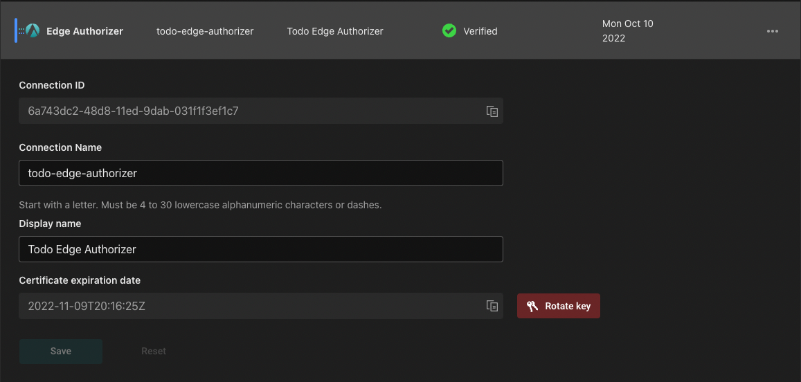 edge authorizer connection