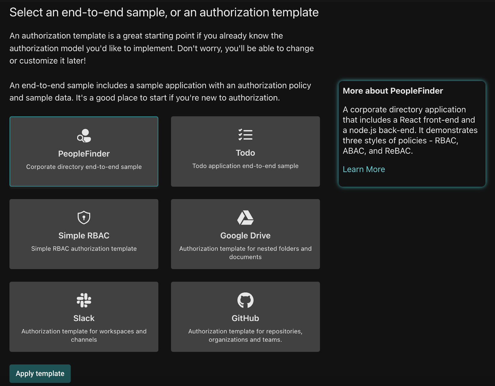 authorization templates in the aserto console