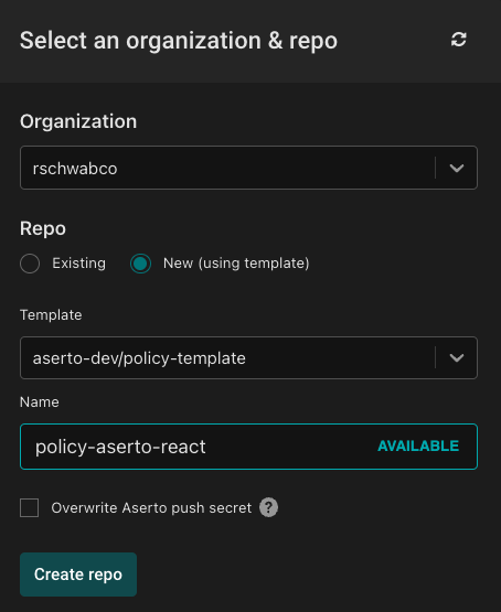 select organization and repo