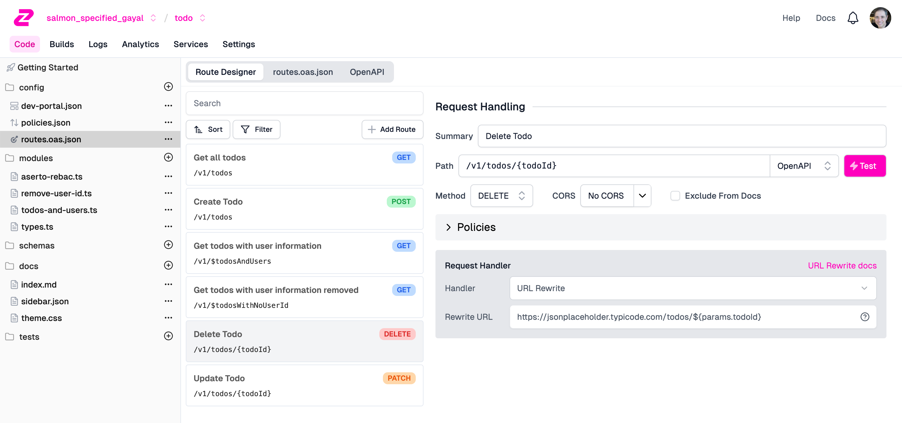 routes test modal