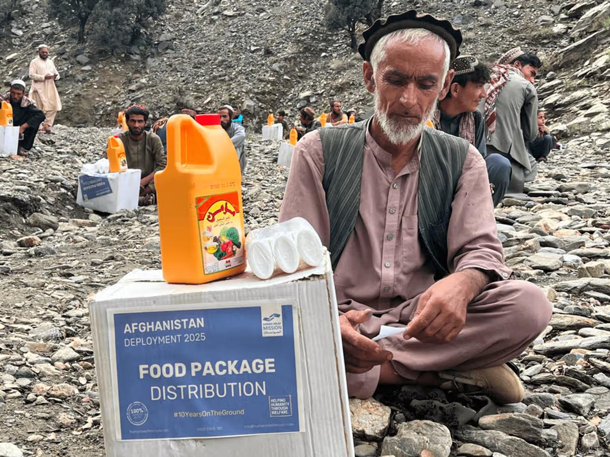 Man with his food package in Afghanistan | Human Relief Mission