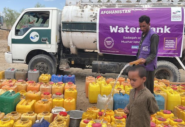 Water Tanker in Afghanistan with HRM Charity aid Worker | Human Relief Mission