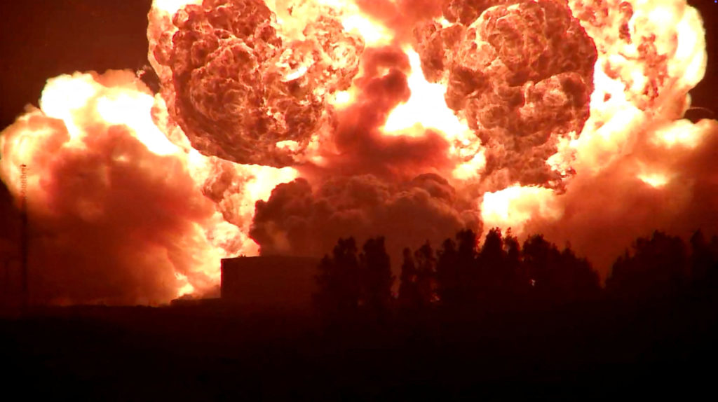 New Glenn explosion captured on May 29, showing a fireball engulfing the launchpad.
