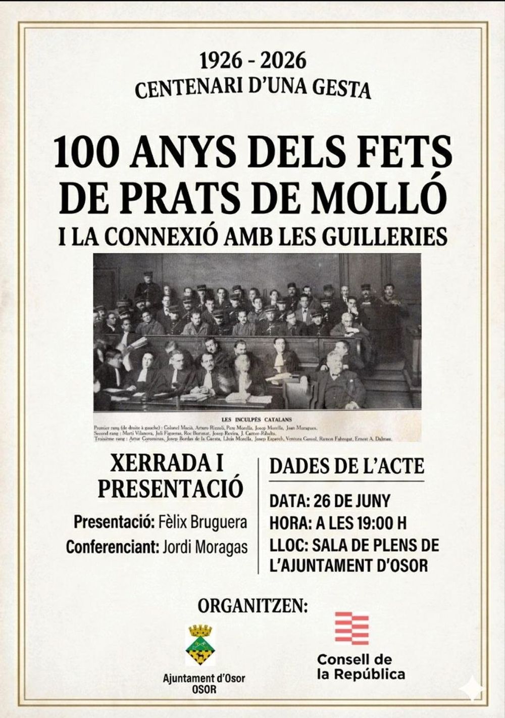 Cent anys dels fets de Prats de Molló i la connexió amb les Guilleries