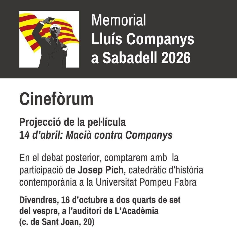 Cinefòrum "14 d'abril: Macià contra Companys", amb el catedràtic Josep Pich