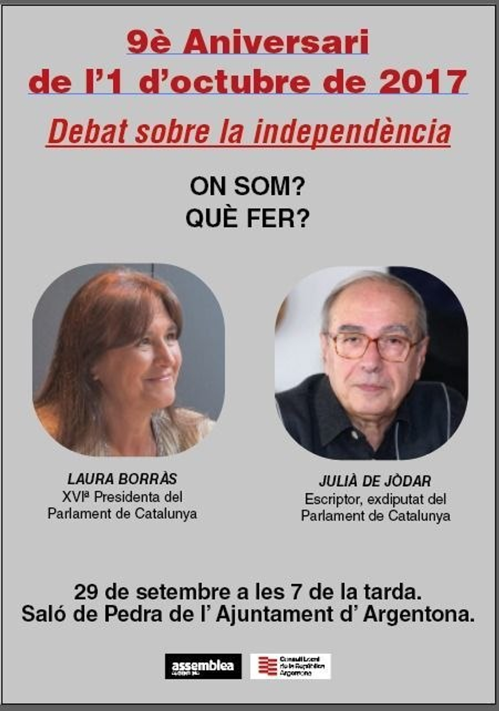 Debat sobre la independència pel 9è Aniversari de l'1 d'Octubre, amb l'expresidenta del Parlament Laura Borràs i Julià de Jòdar, exdiputat del Parlament
