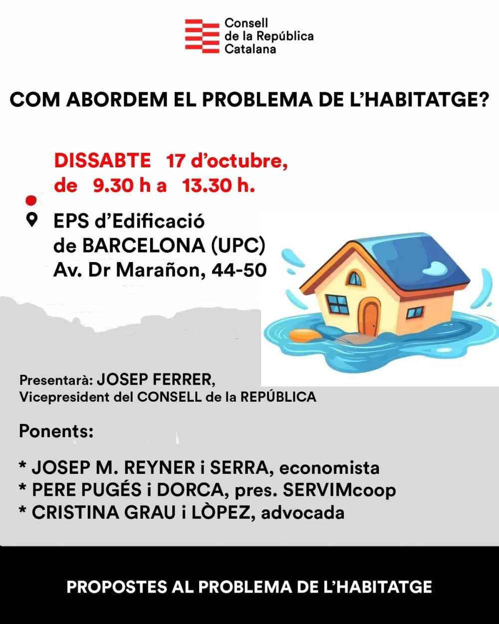 Jornada de sobirania sectorial:  "Com abordem el tema de l'habitatge?" amb l'economista Josep M. Reyner, el president de SERVIMcoop Pere Pugés i l'advocada Cristina Grau