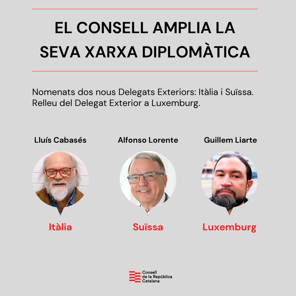 El Consell de la República amplia la Xarxa Diplomàtica i nomena dos Delegats Exteriors a Itàlia i Suïssa