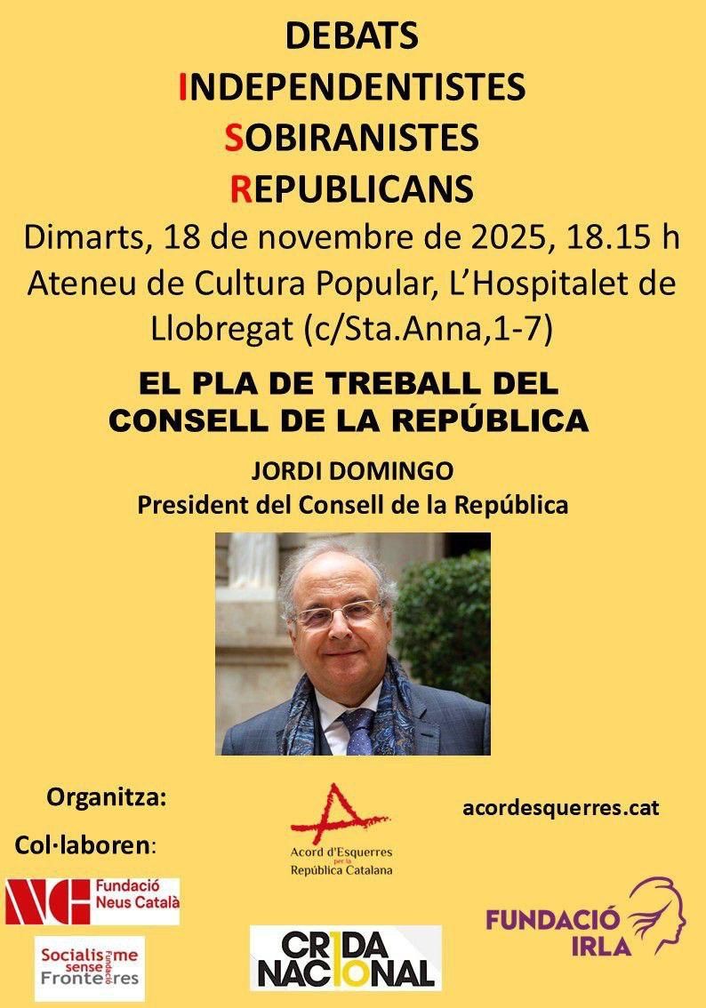 El president Jordi Domingo participarà als Debats Independentistes, Sobiranistes i Republicans per presentar el pla de treball del Consell de la República.