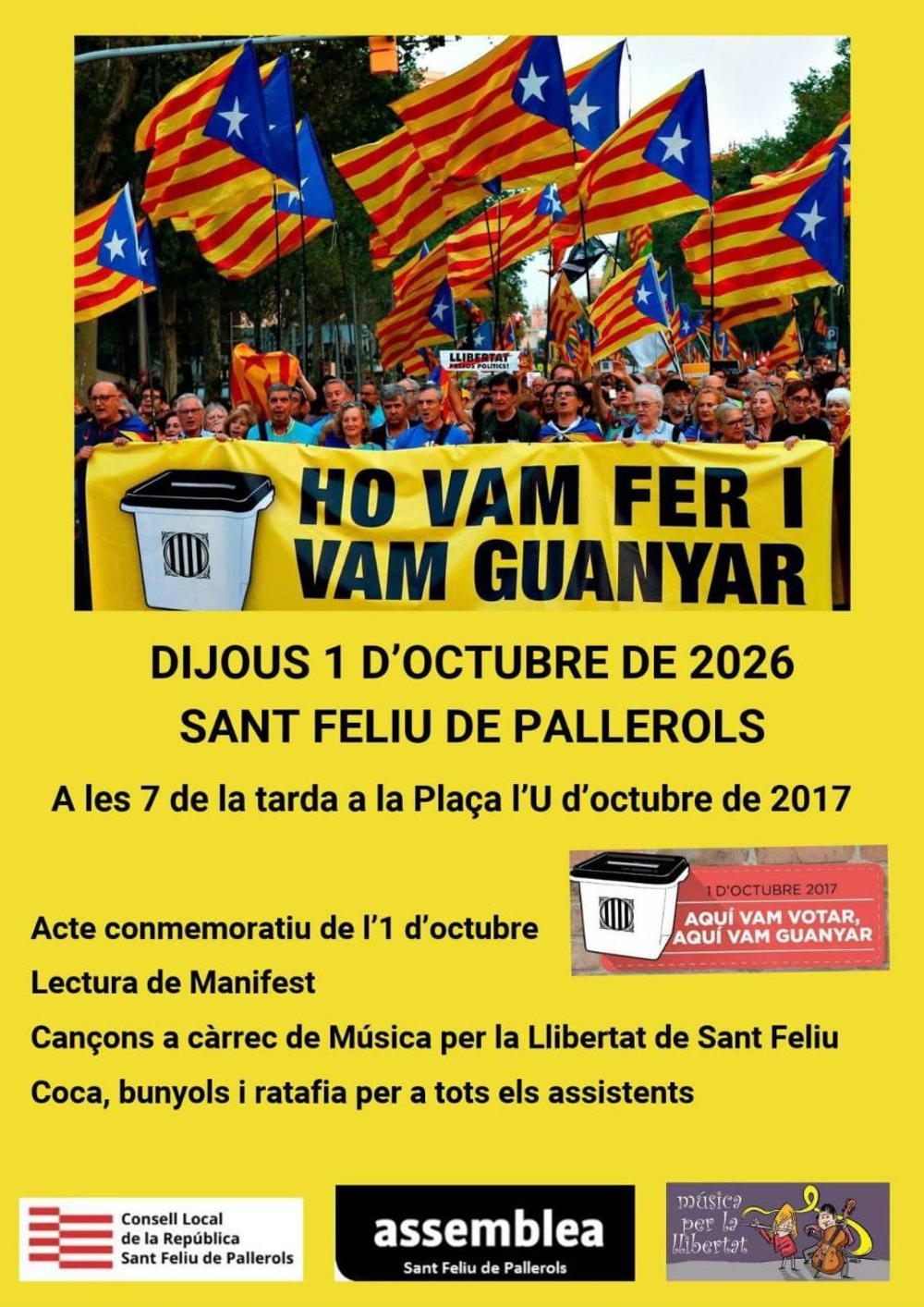 Acte commemoratiu de l'1 d'octubre a Sant Feliu de Pallerols