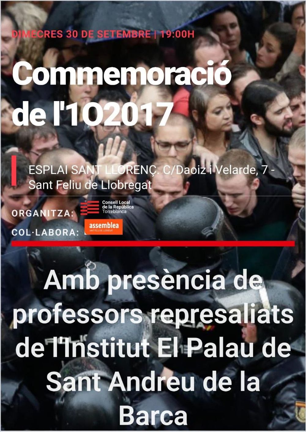  Commemoració del Primer d'Octubre amb professors represaliats de l'Institut El Palau de Sant Andreu de la Barca