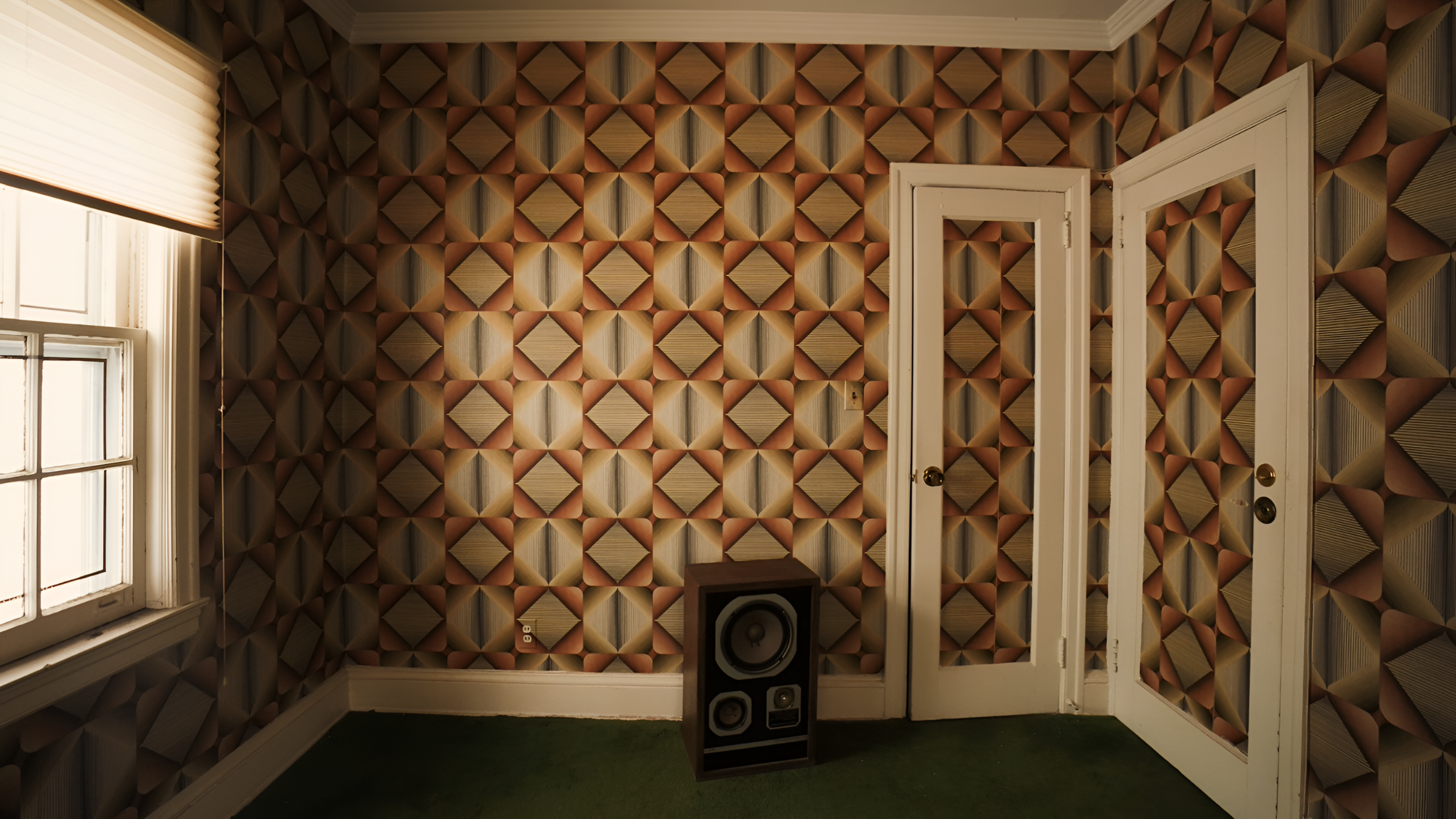 Stylized photo of speaker in a room