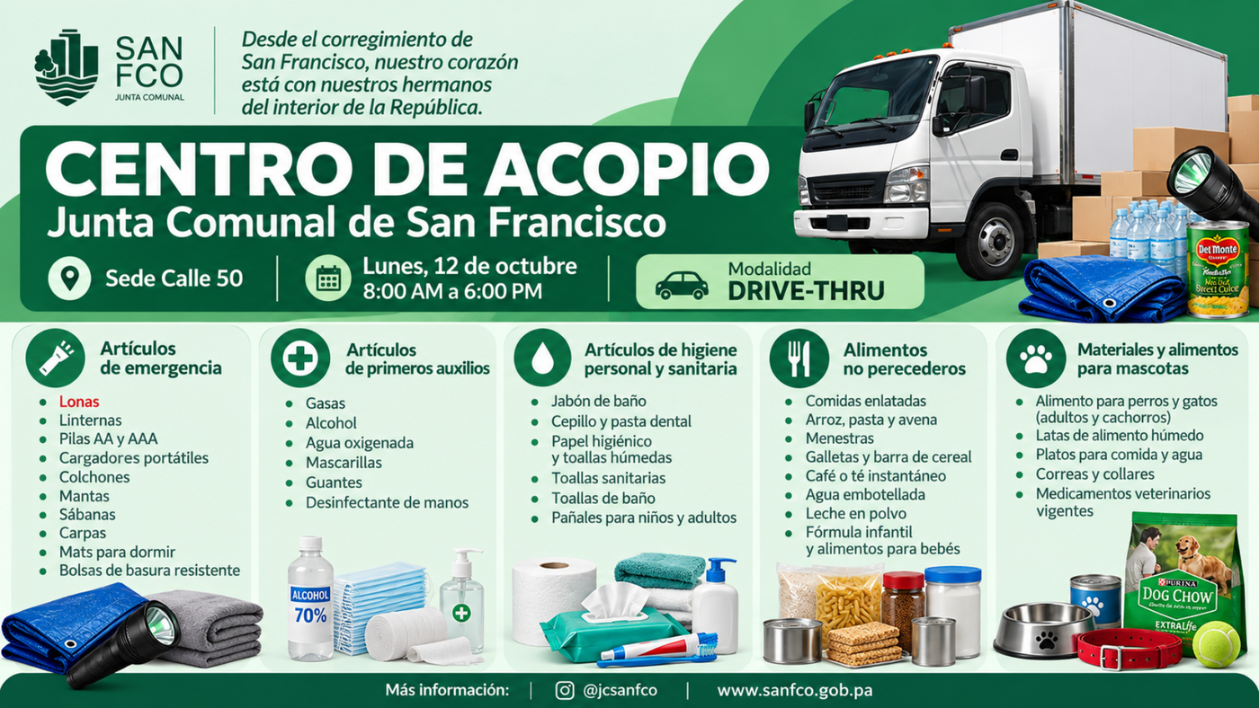 Afiche del centro de acopio de la Junta Comunal de San Francisco