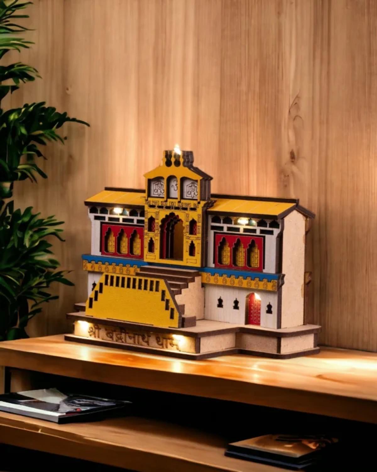Wooden Badrinath Temple Model with LED: Large