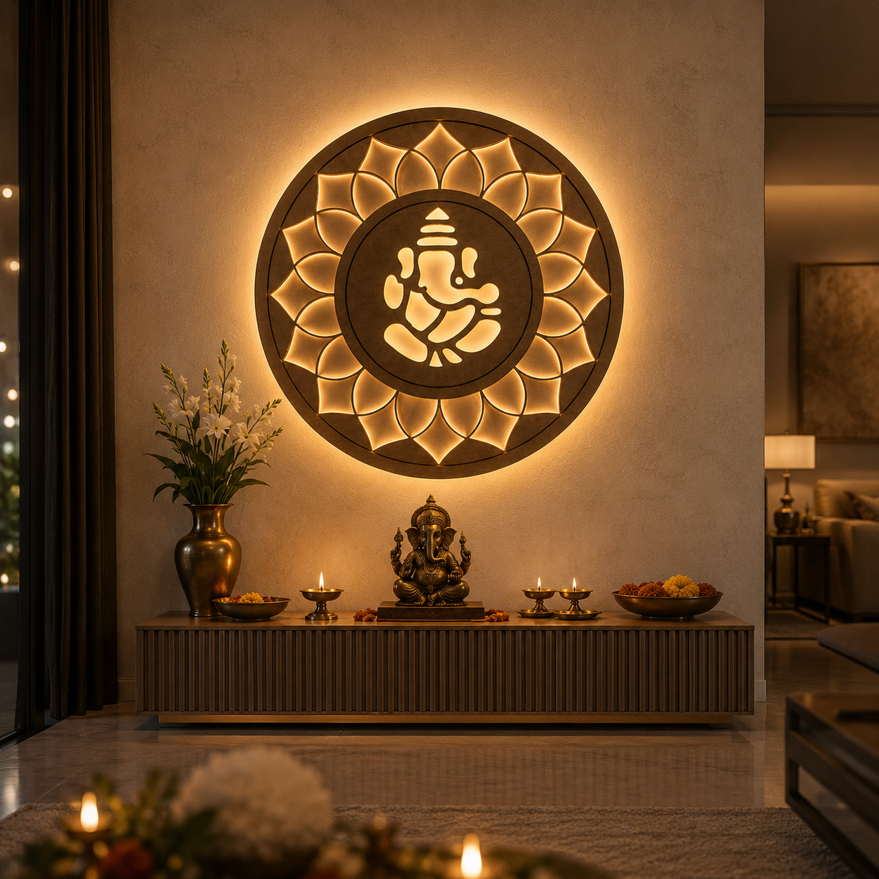 Premium   LED Ganesh Wall Decor | Backlit Ganpati Laser Cut Wall Art for Home, Pooja Room & Ganesh Chaturthi Decoration