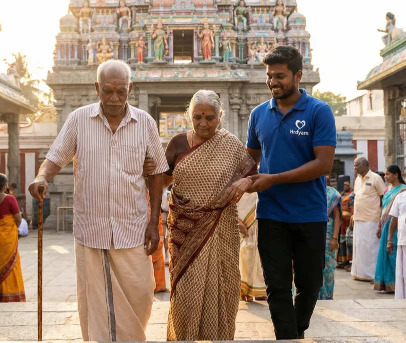 Happy elderly traveler