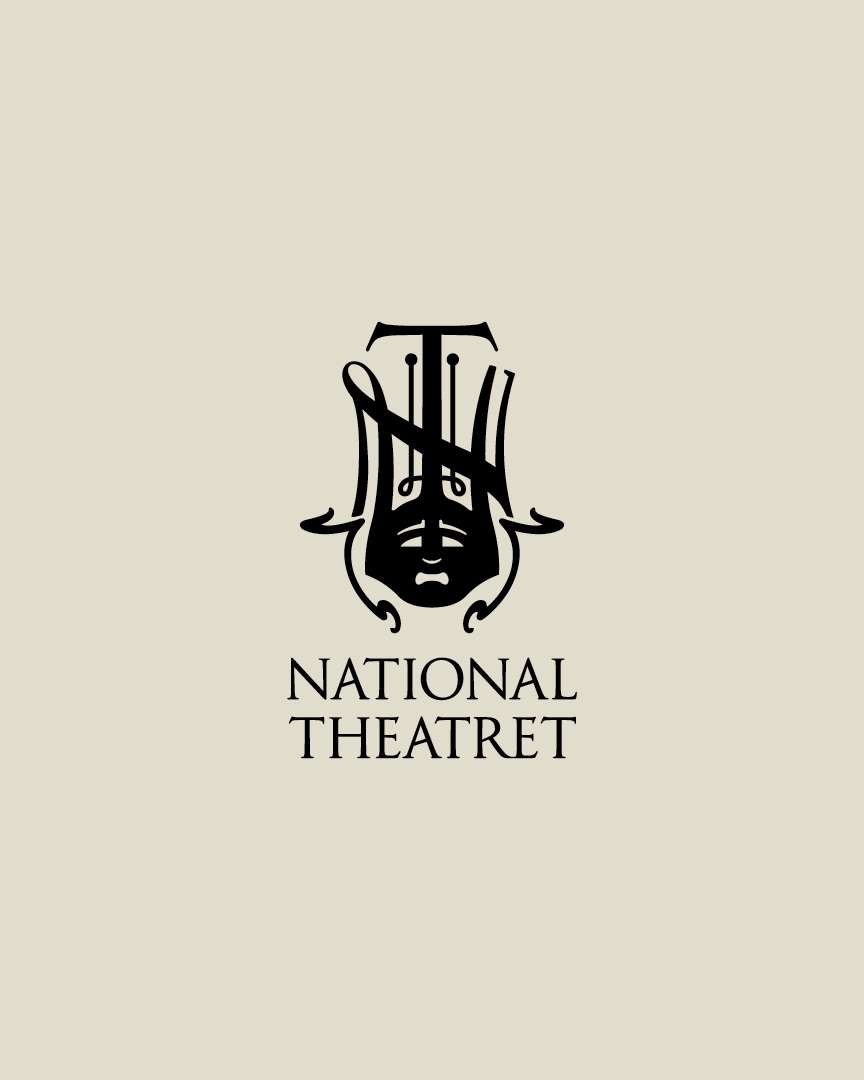 Nationaltheatrets logo på grå bakgrunn