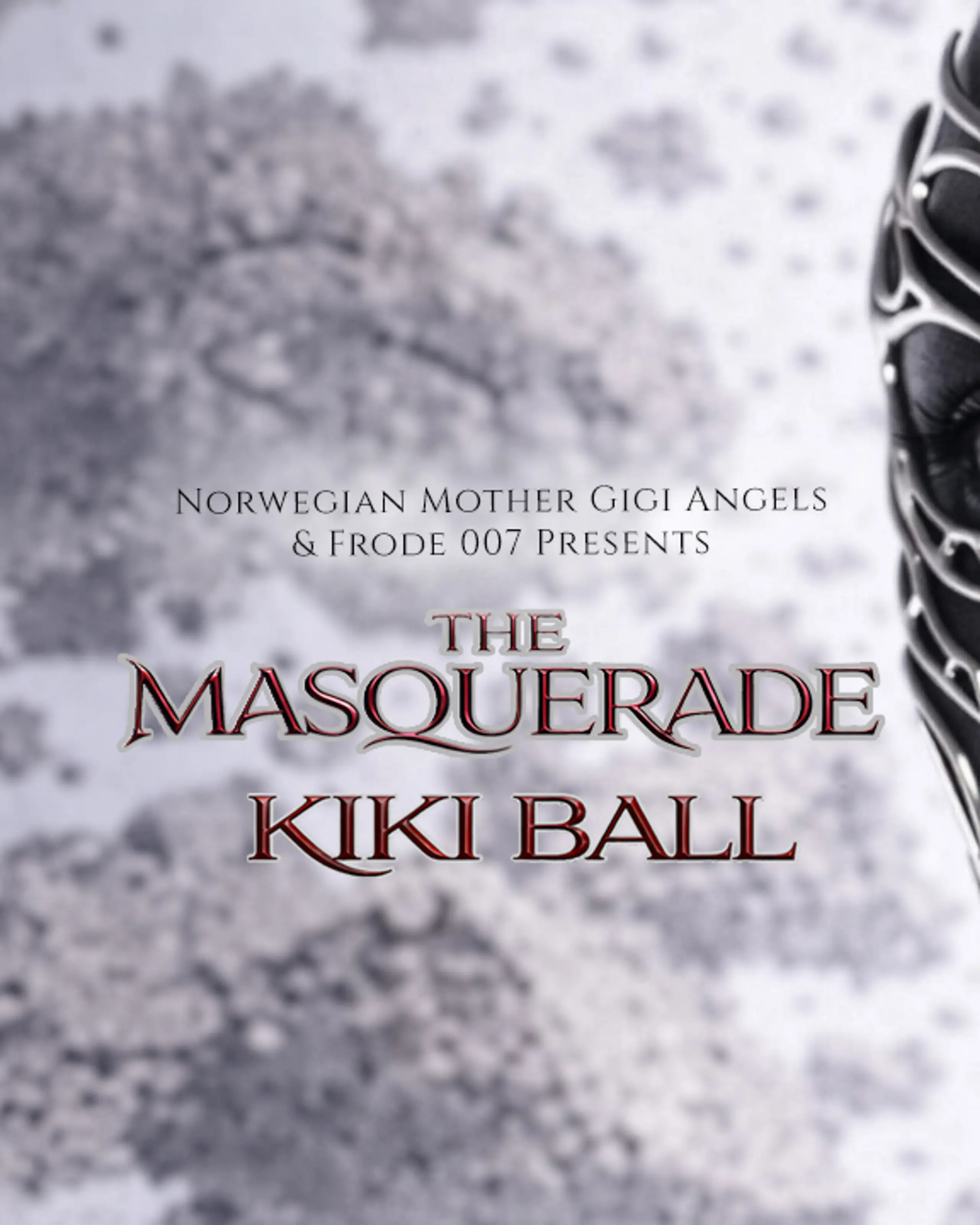 Person med maske, og tekst: The Masquerade Kiki ball"