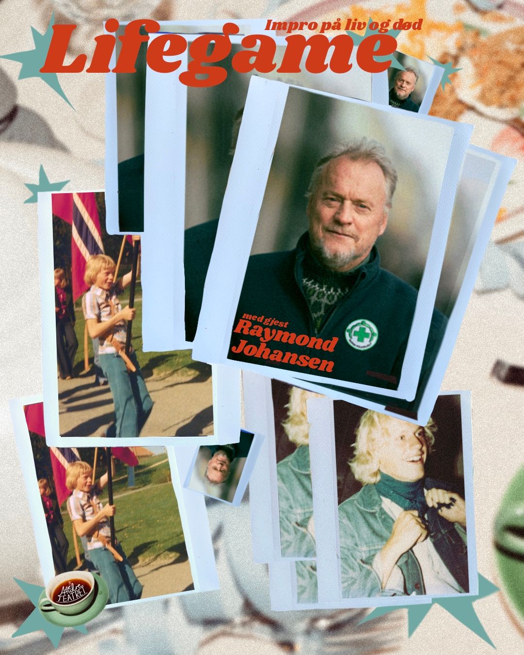 Polaroidbilder av mann med tittel Lifegame impro på liv og død