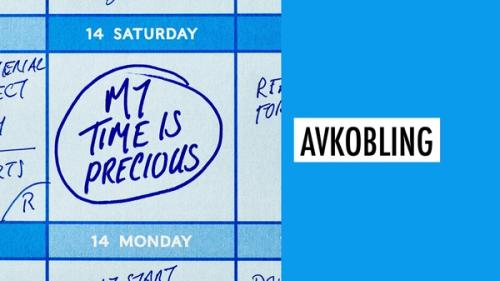 Notat i en kalender "My time is precious". Ved siden av teksten "Avkobling" på blå bakgrunn