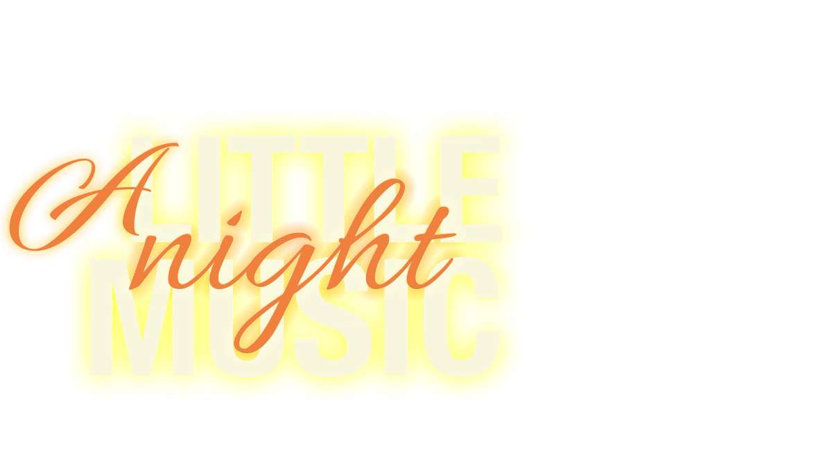 Tekst "A Little Night Music Musikk og sangtekster av Stephen Sondheim. Manus av Hugh Wheeler. Etter filmen av Ingmar Bergman. Originalt produsert og regissert på Broadway av Harold Prince. Presented by arrangement with MUSIC THEATRE INTERNATIONAL."