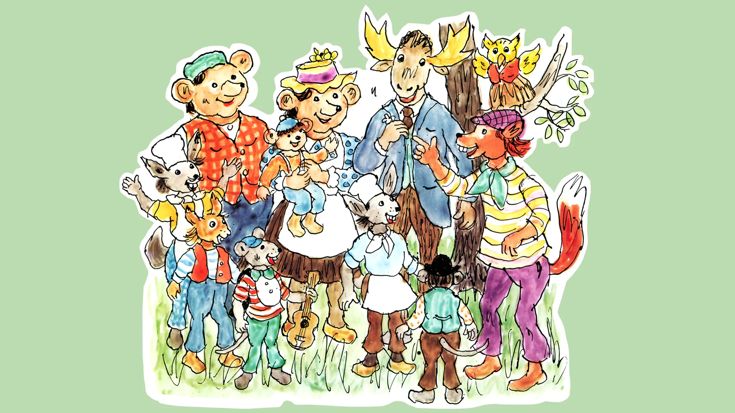 Tegning av dyrene i Hakkebakkeskogen