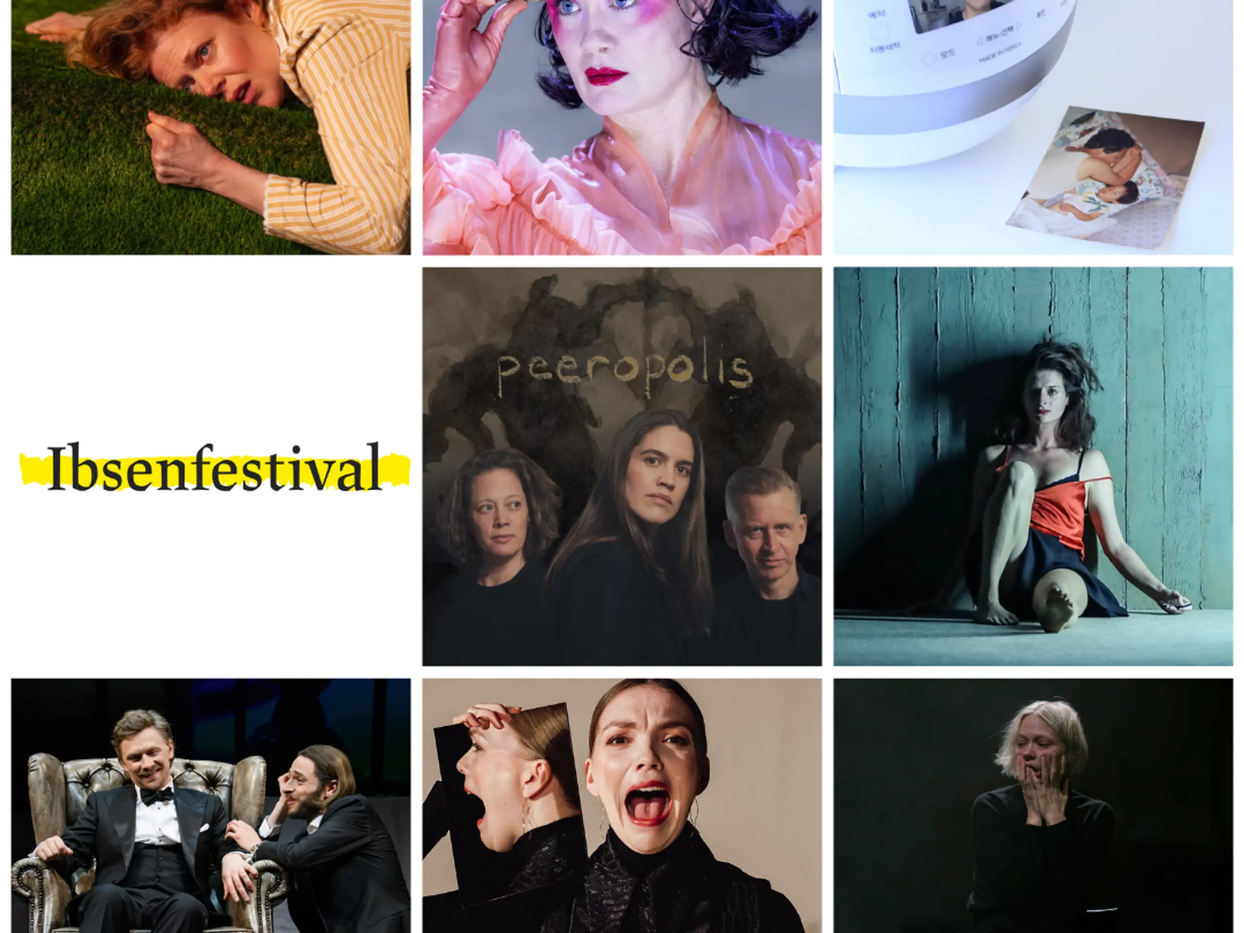 collage med plakatbilder fra ulike ibsenoppsetninger og logoen til Ibsenfestivalen