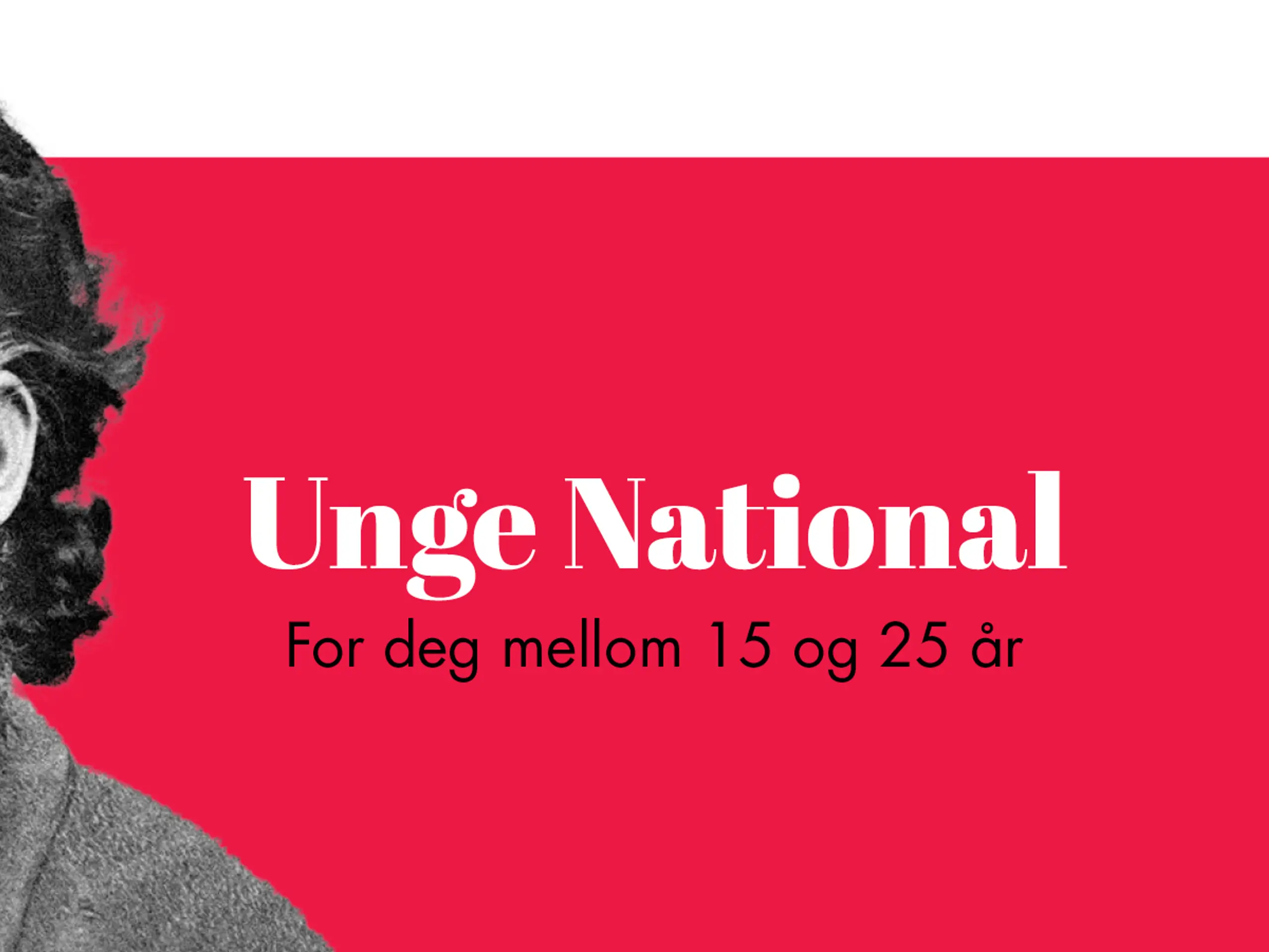 Ung Henrik Ibsen med digitale solbriller og tekst Unge National For deg mellom 15 og 25 år