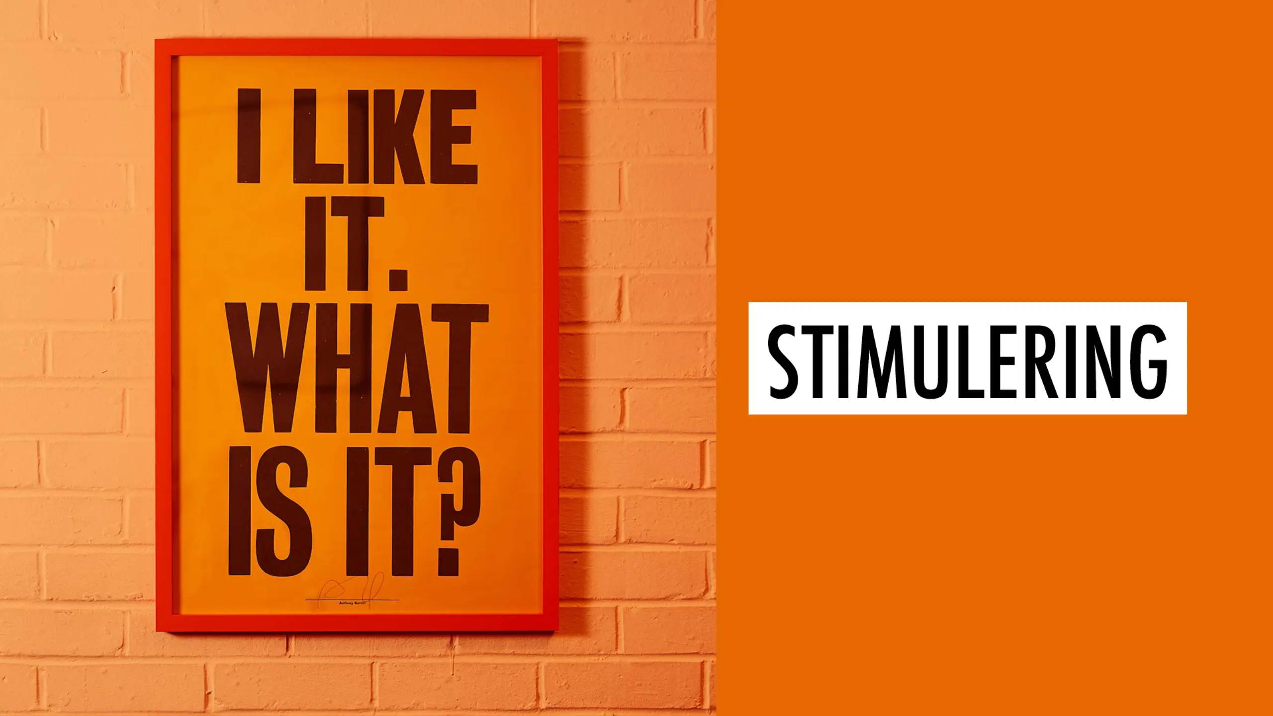 Orange bilde der det står "I like it. What is it?" Ved siden av står det "Stimulering"