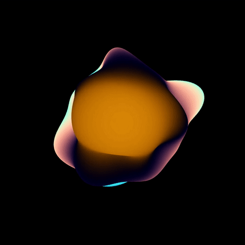 A GIF of a 3D blob rotating and pulsing over a black background. The blob is colorful.