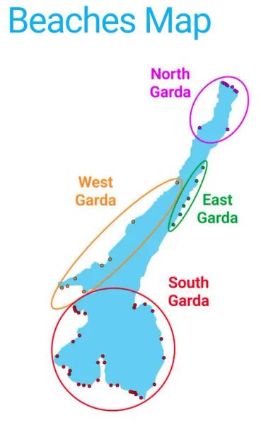 Vollständige Karte mit den besten Stränden des Gardasees