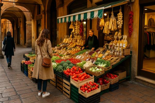 Einkaufen von Obst und Gemüse in Bologna Einkaufen von Obst und Gemüse in Bologna