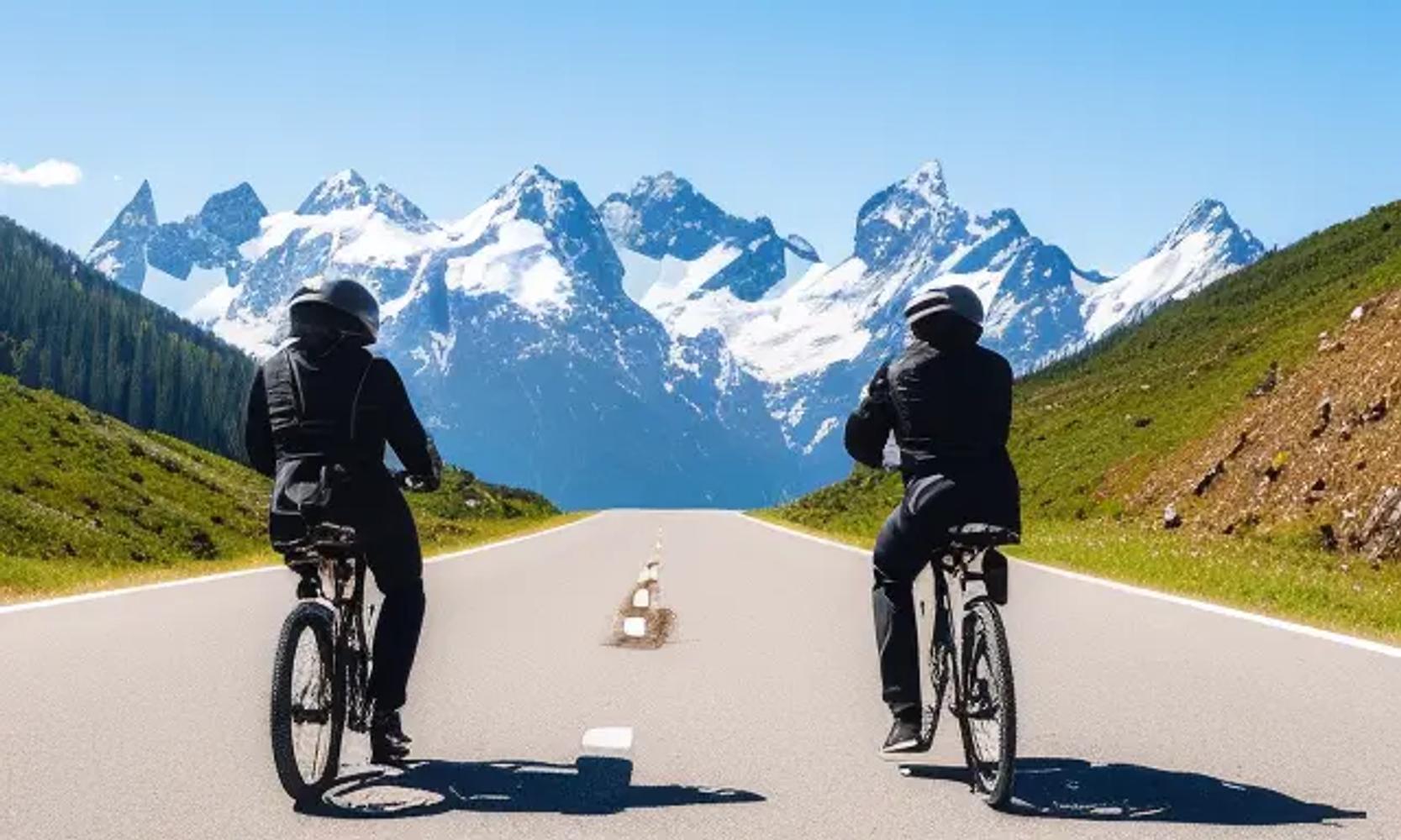 Von künstlicher Intelligenz erdachte Radfahrer in den Alpen