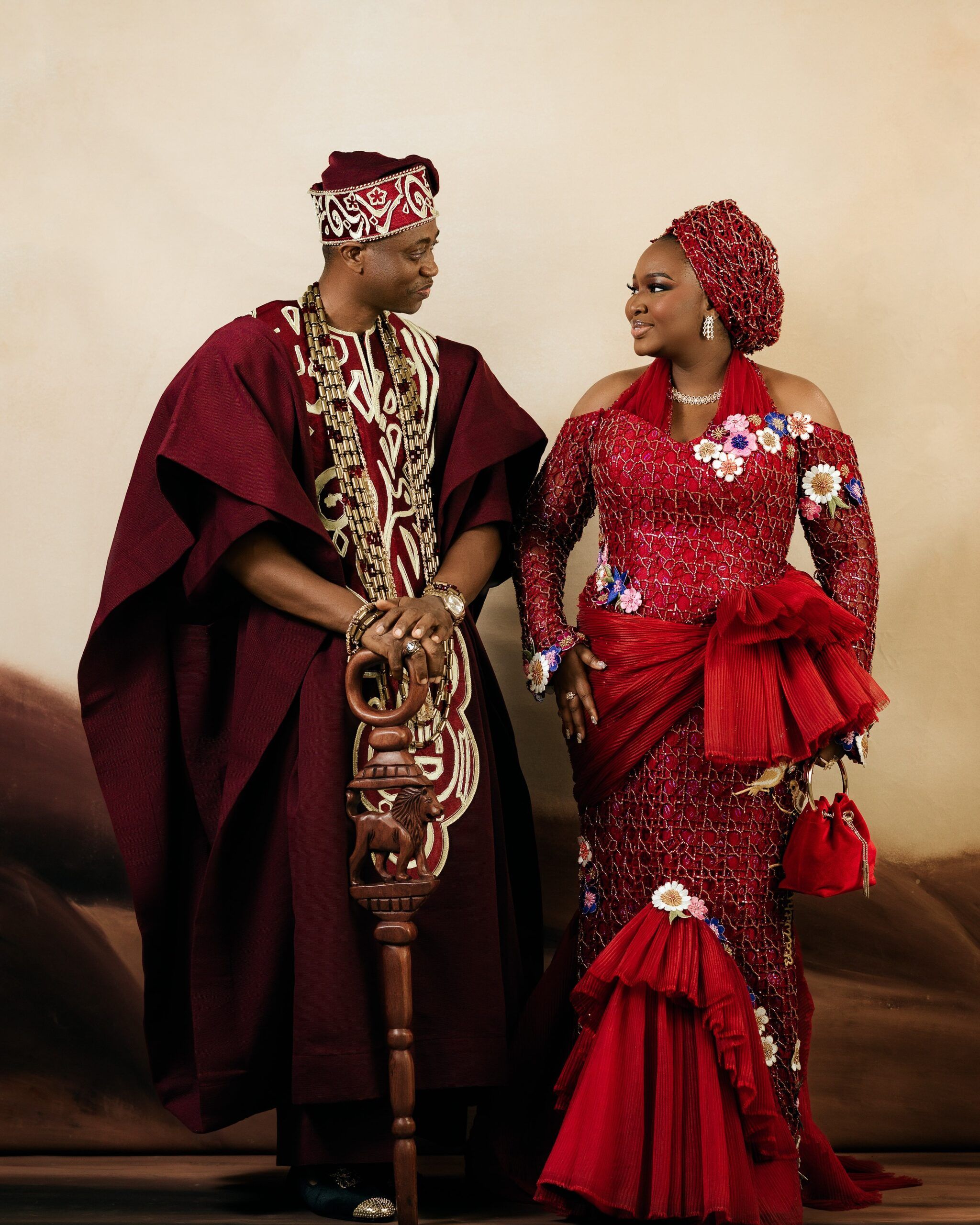 Mo Bimpe & Lateef Adedimeji Stepped Out in Stunning Burgundy Looks for Their Triplets' Thanksgiving