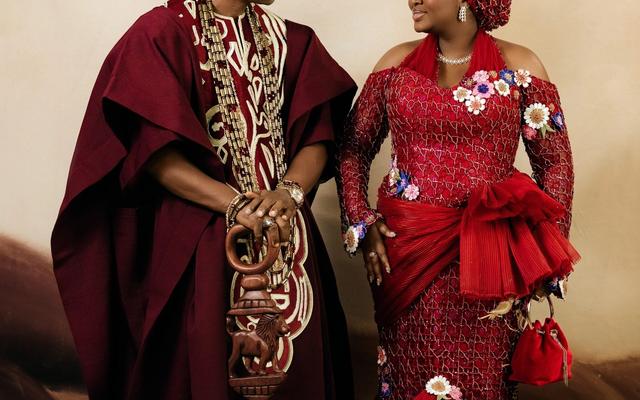 Mo Bimpe & Lateef Adedimeji Stepped Out in Stunning Burgundy Looks for Their Triplets' Thanksgiving