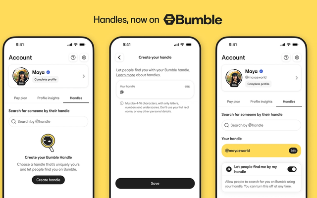 Bumble adds social media-esque handles — News story on dripviewz