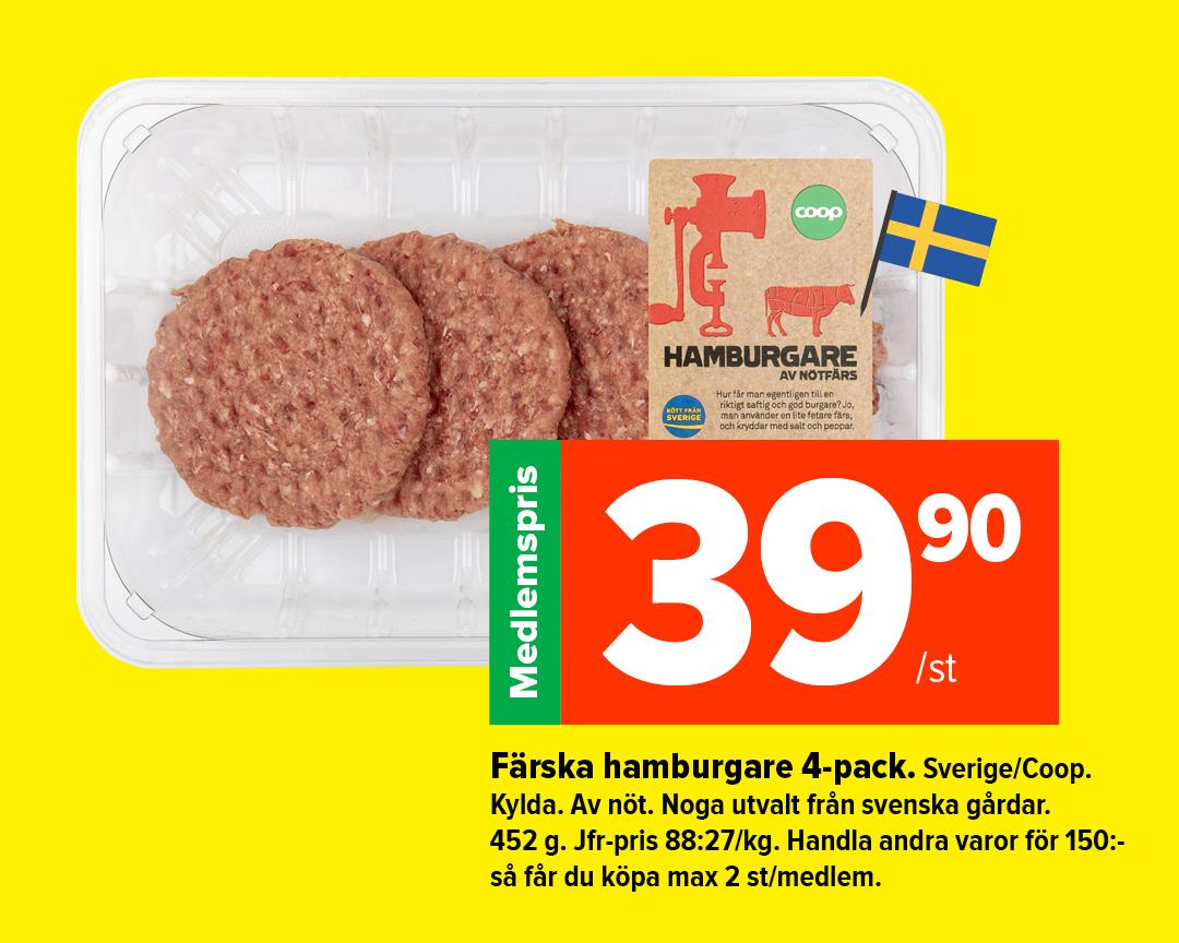 Färska hamburgare 4-pack 39:90/st