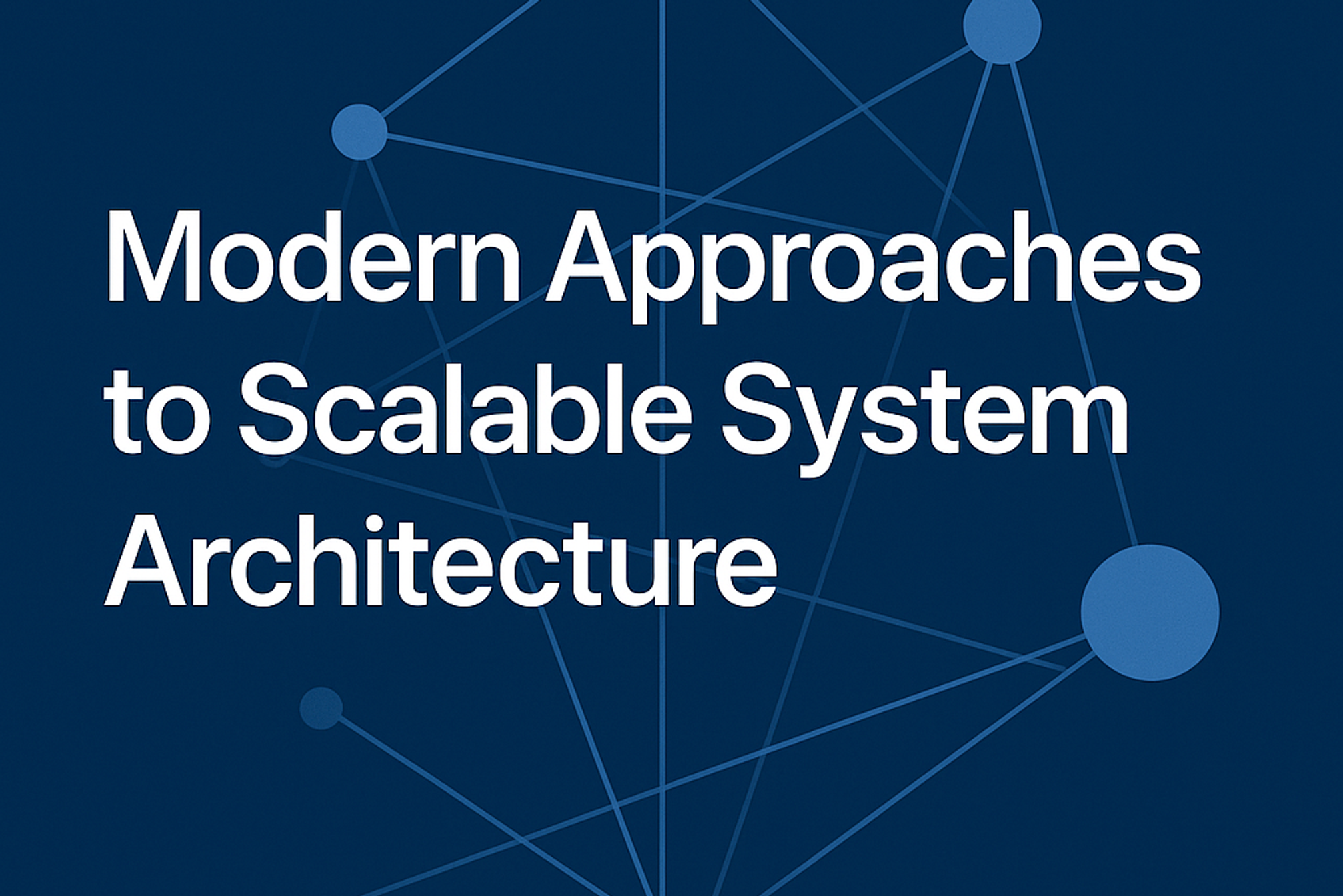 Abstract 2D digital illustration with deep blue background and dynamic geometric shapes symbolizing data flow, system architecture, and scalable infrastructure.