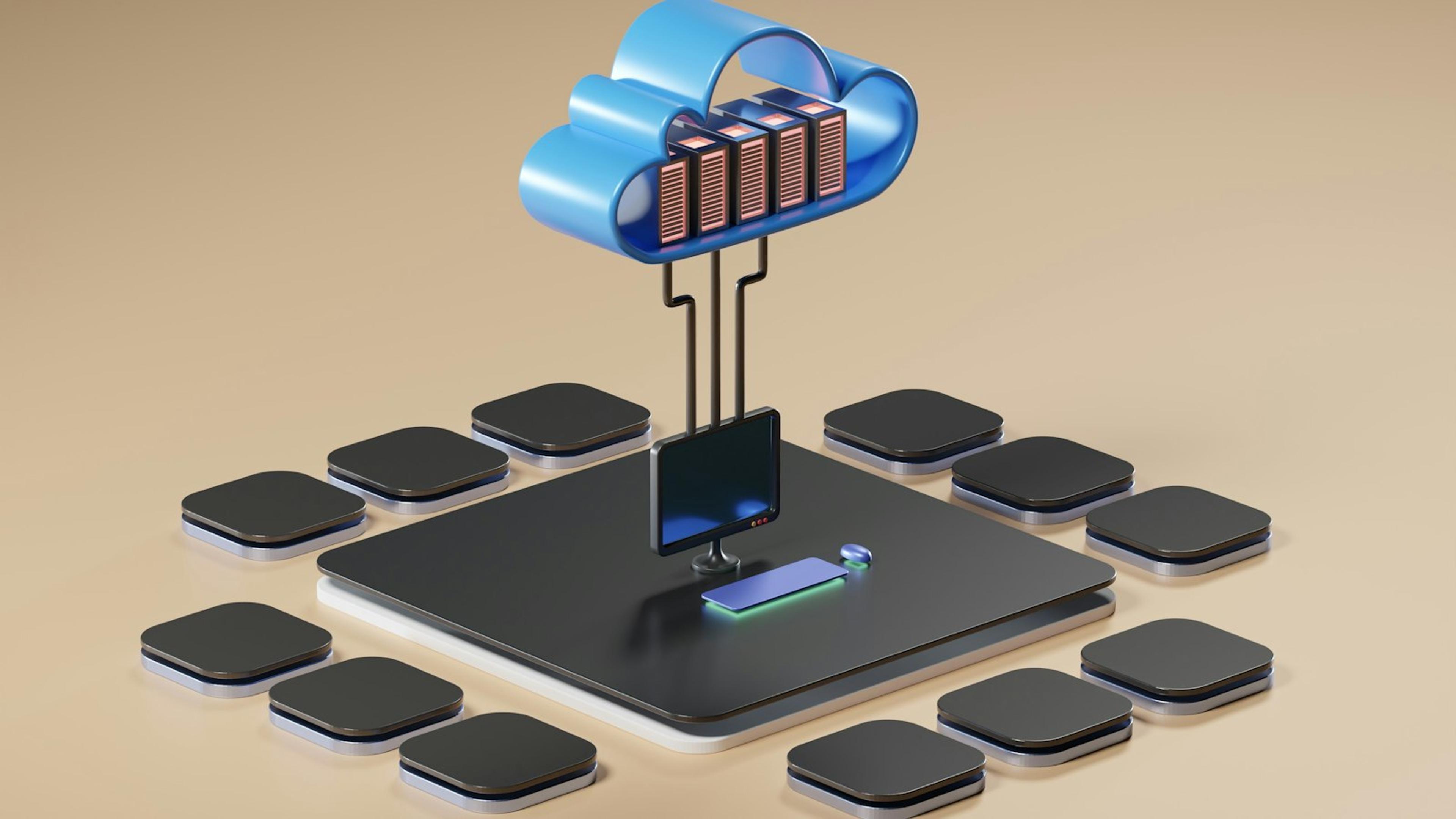 3D render of a cloud computing concept representing cloud infrastructure cost