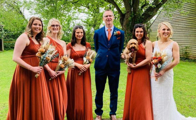 Doggy member, Willow with her hoomum the bride, bridesmaids and father of the bride