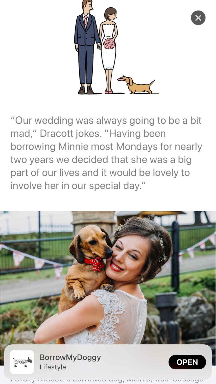 "Our wedding was always going to be a bit mad," Dracott jokes. "Having been borrowing Minnie most Mondays for nearly two years we decided that she was a big part of our lives and it would be lovely to involve her in our special day."