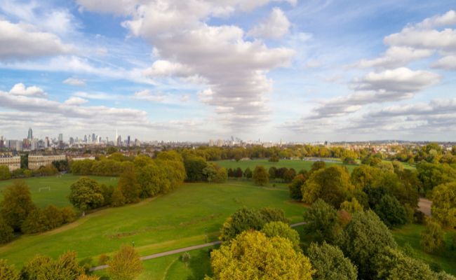 Looking out across the green space of Clapham Common, London