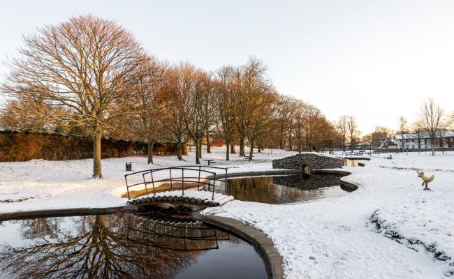 Westburn Park, Aberdeen, covered in a sheet of snow on a winter's morning